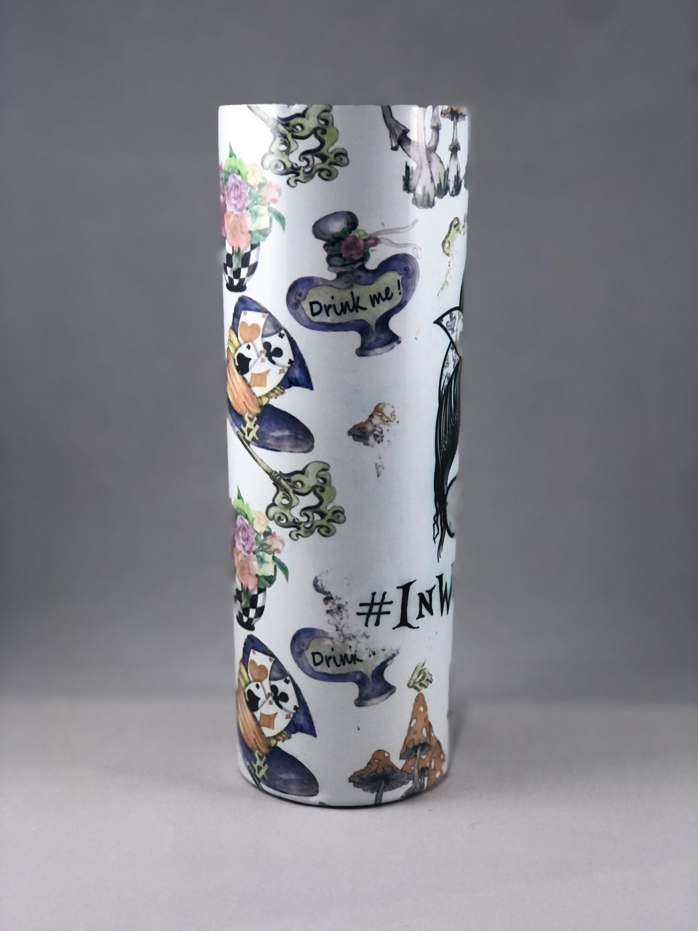 20oz skinny Stainless steel tumbler Alice in Wonderland theme